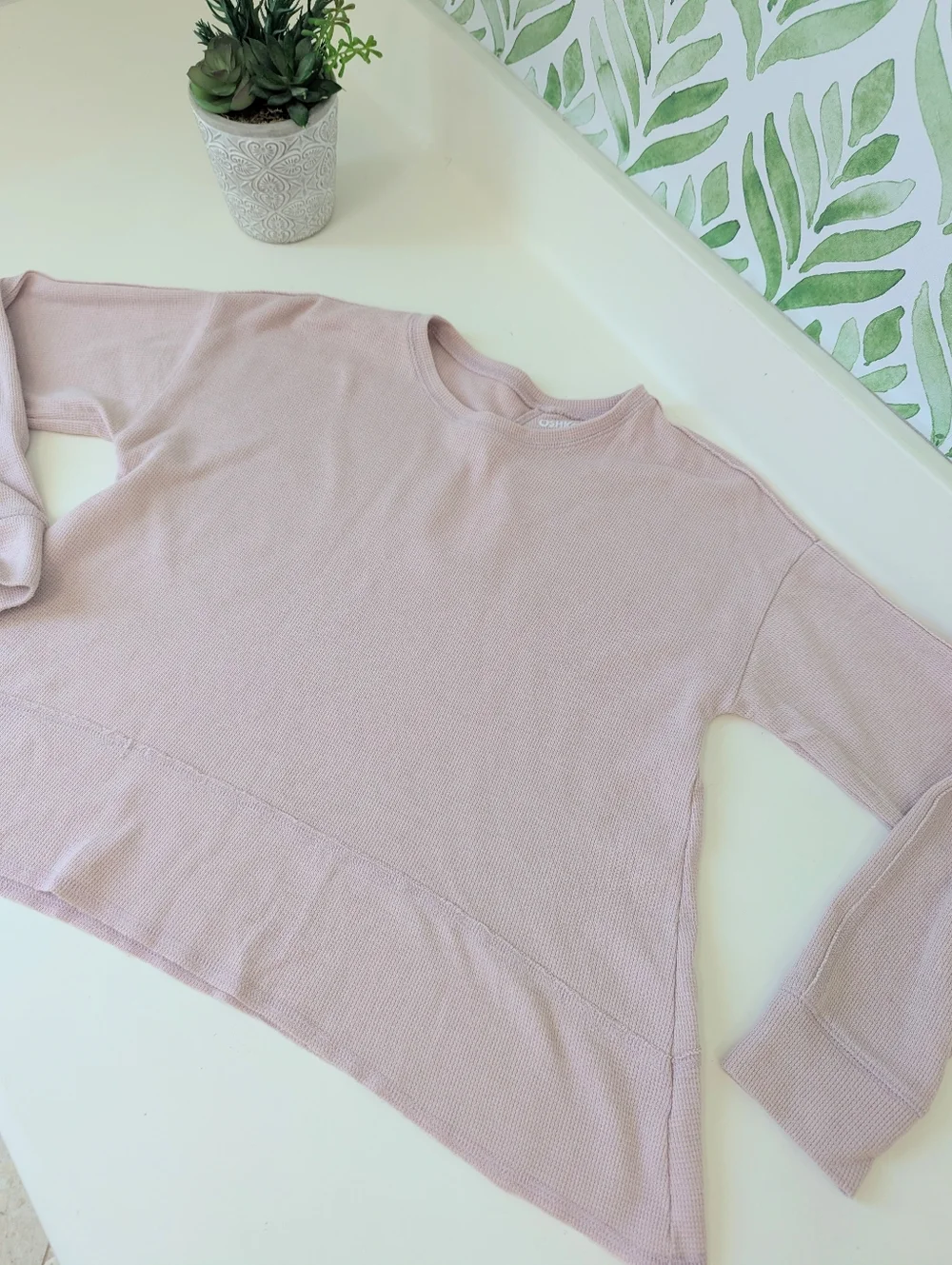 Ballet Pink Osh'Kosh Waffle Knit Long-Sleeve Raw Hem Top 14 Girl's Boxy Flowy